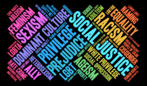 Social,Justice,Word,Cloud,On,A,Black,Background.