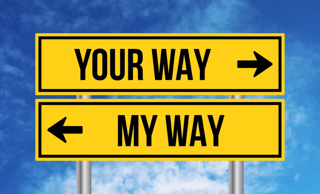 Your,Way,Or,My,Way,Road,Sign,On,Cloudy,Sky