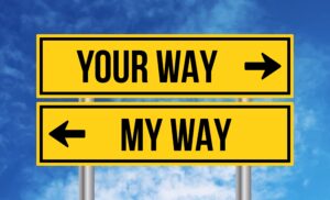 Your,Way,Or,My,Way,Road,Sign,On,Cloudy,Sky