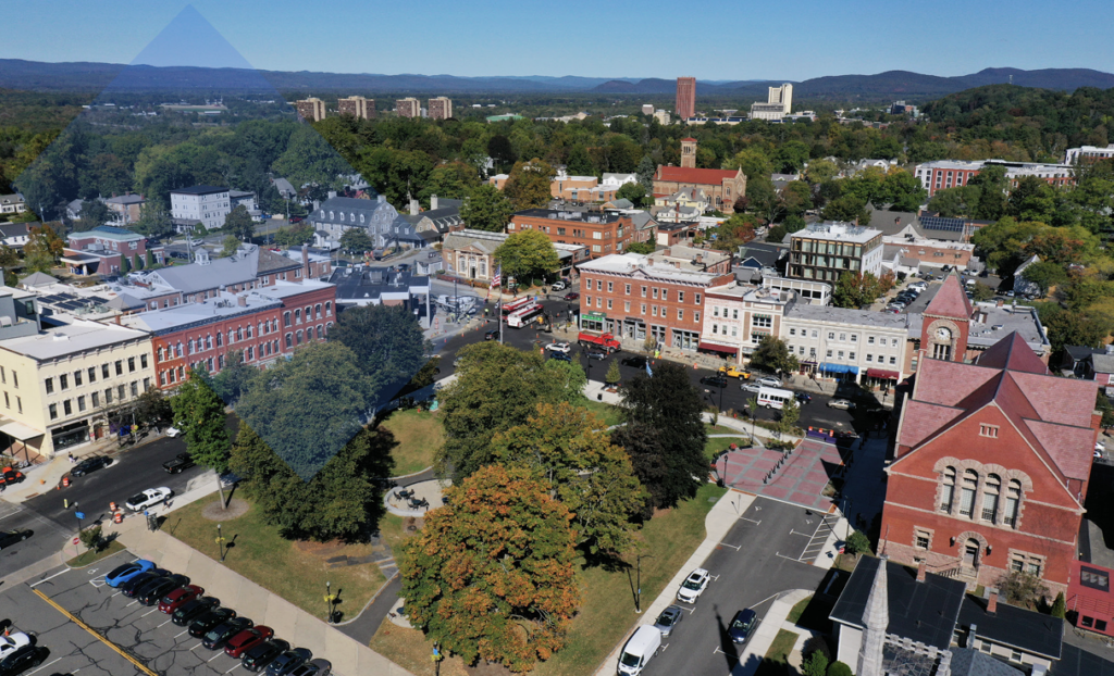 Amherst downtown Aerial, with UMass