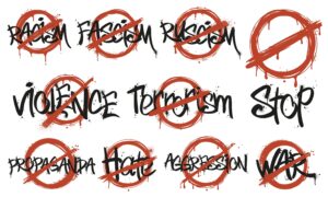 Prohibition,Sign.,Street,Art,Against,Racism,,Fascism,,Violence,And,Aggression.
