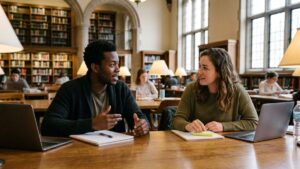 Conversation in Library, Human Library, Nano Banana